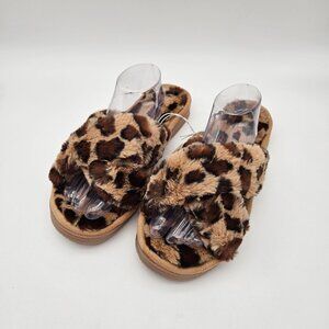 Telifor Fuzzy Animal Print Slide Slip On Sandal Slippers Womens Sz 11-12 NEW